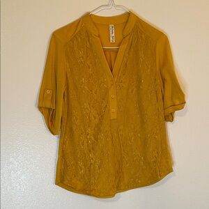 PerSeption Concept mustard yellow Golden Lace Blouse